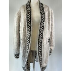 Vtg Imago Medium Lambswool Angora Blush Pink Fuzzy Soft Shoulder Pads Cardigan